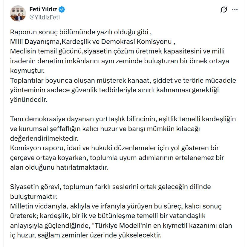 MHP'li Yıldız: Komisyonumuz, Türkiye'nin barışla ve kardeşlikle güçleneceğini göstermiştir