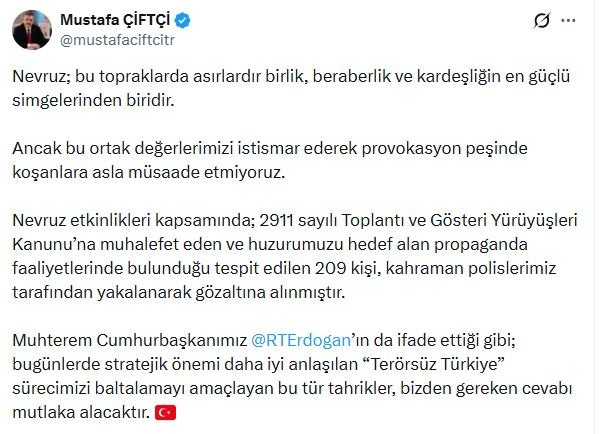 Nevruz'da terör propagandası yapan 209 şüpheliye gözaltı