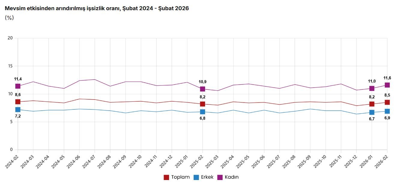 TÜİK: İşsizlik oranı şubat ayında 0,3 puan arttı