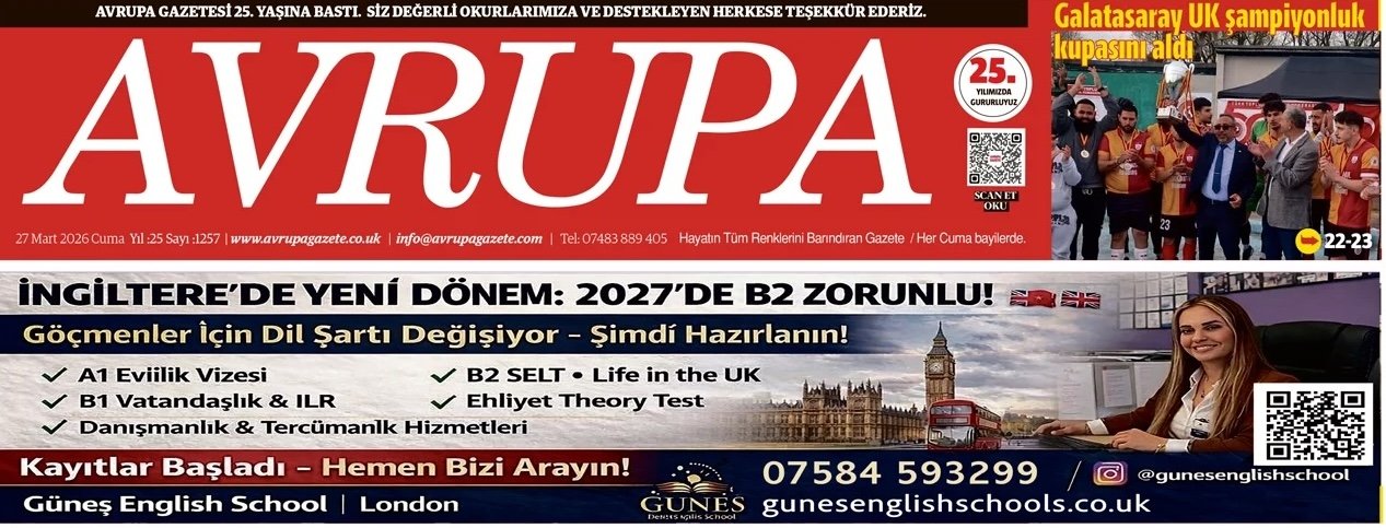 Avrupa Gazete, İngiltere, E-gazete 27 Mart 2026 l Baskısı