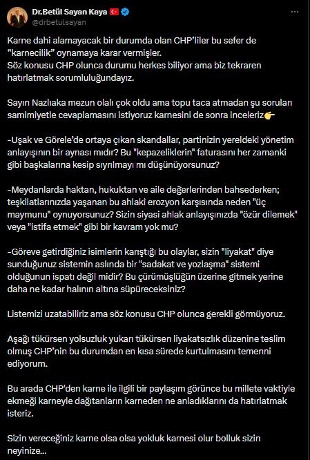 AK Parti'li Kaya: Liyakatsizliğe teslim olmuş CHP'nin bundan kurtulmasını temenni ediyorum