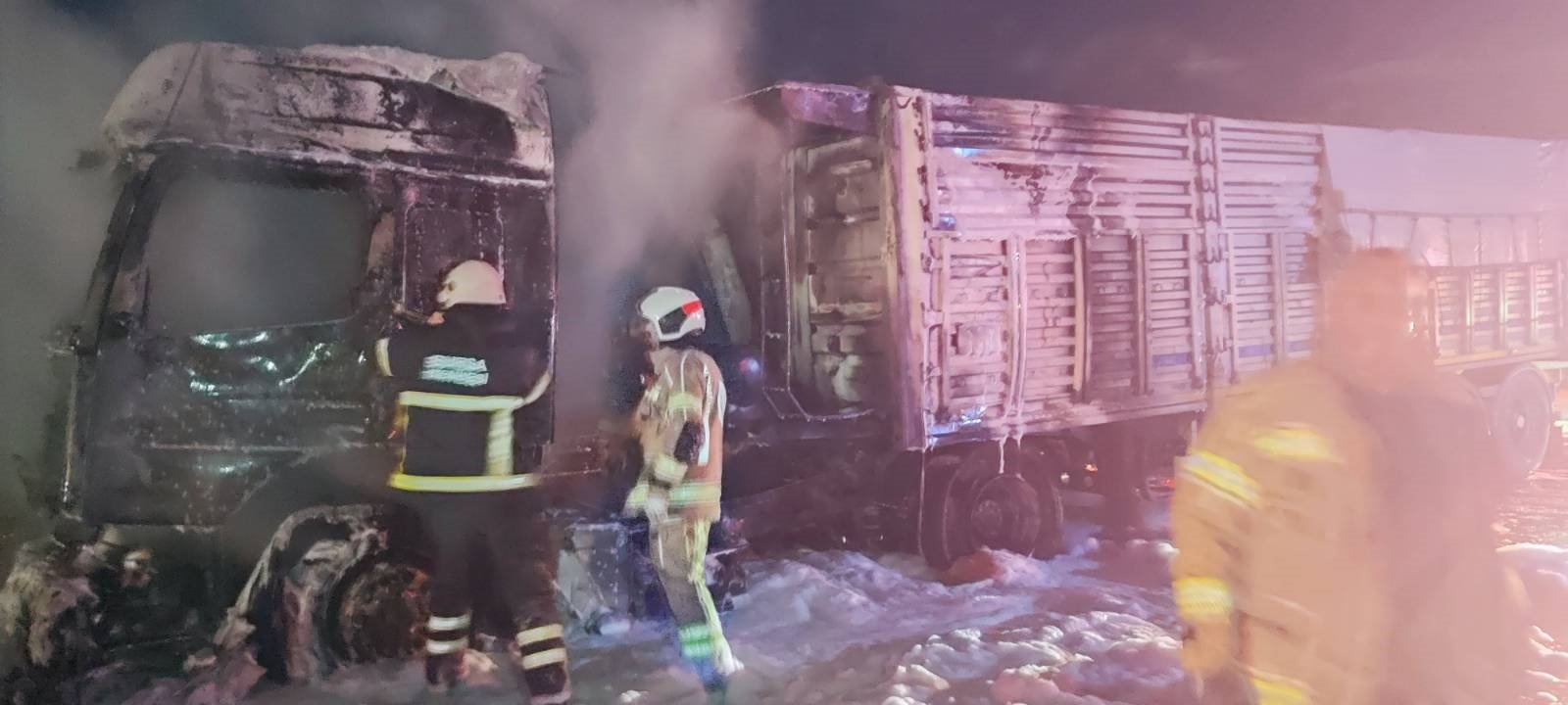 Bursa'da buğday yüklü TIR alev alev yandı