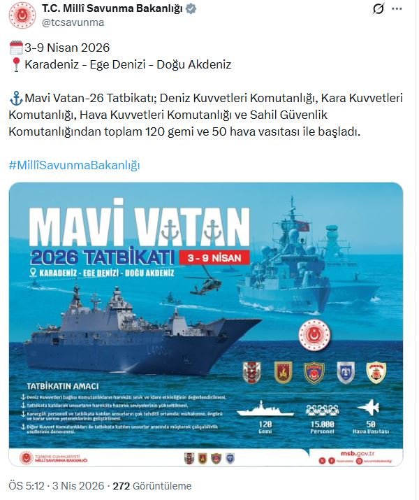 MSB: Mavi Vatan-2026 Tatbikatı başladı