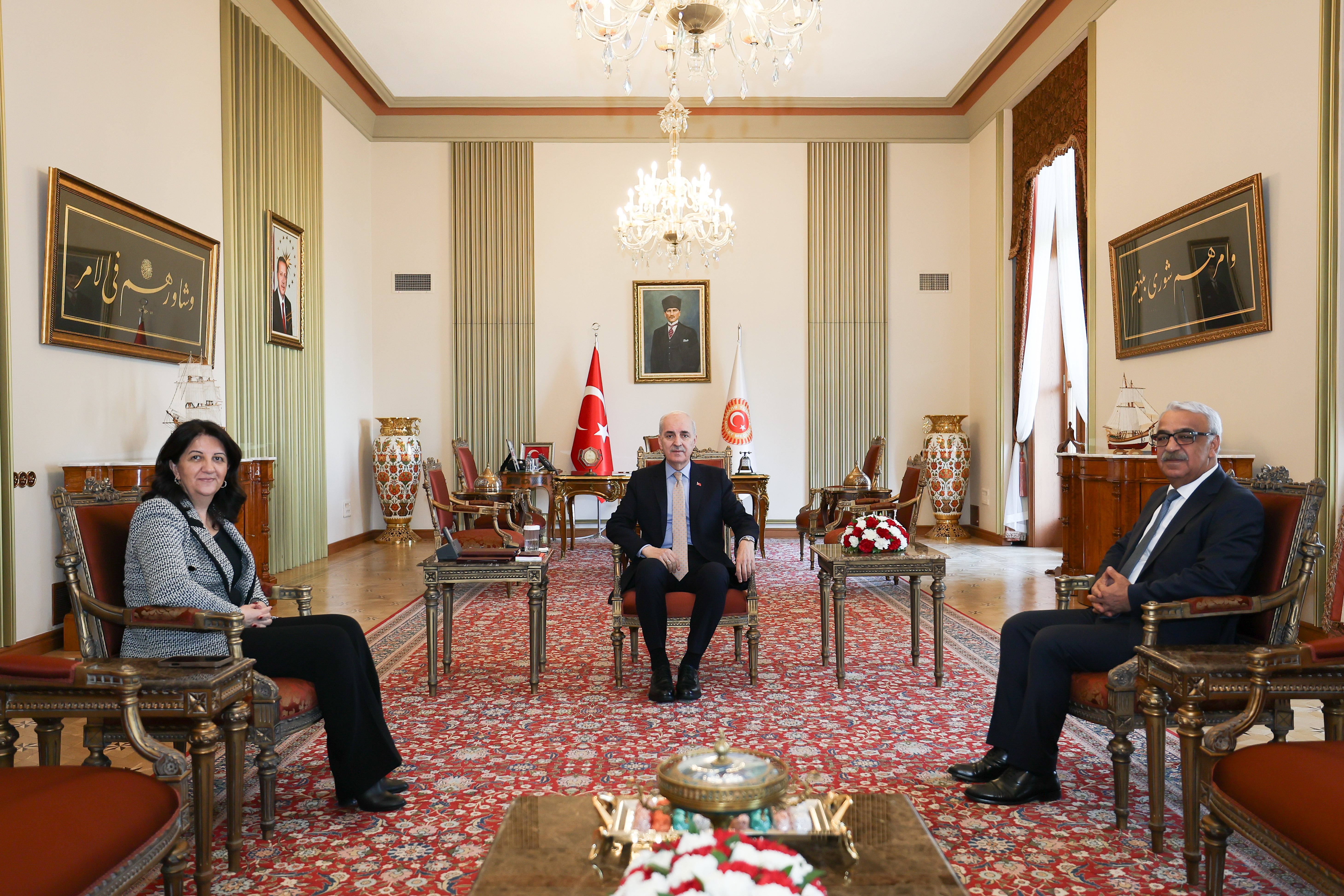 TBMM Başkanı Kurtulmuş, DEM Parti'li Buldan ve Sancar'ı kabul etti