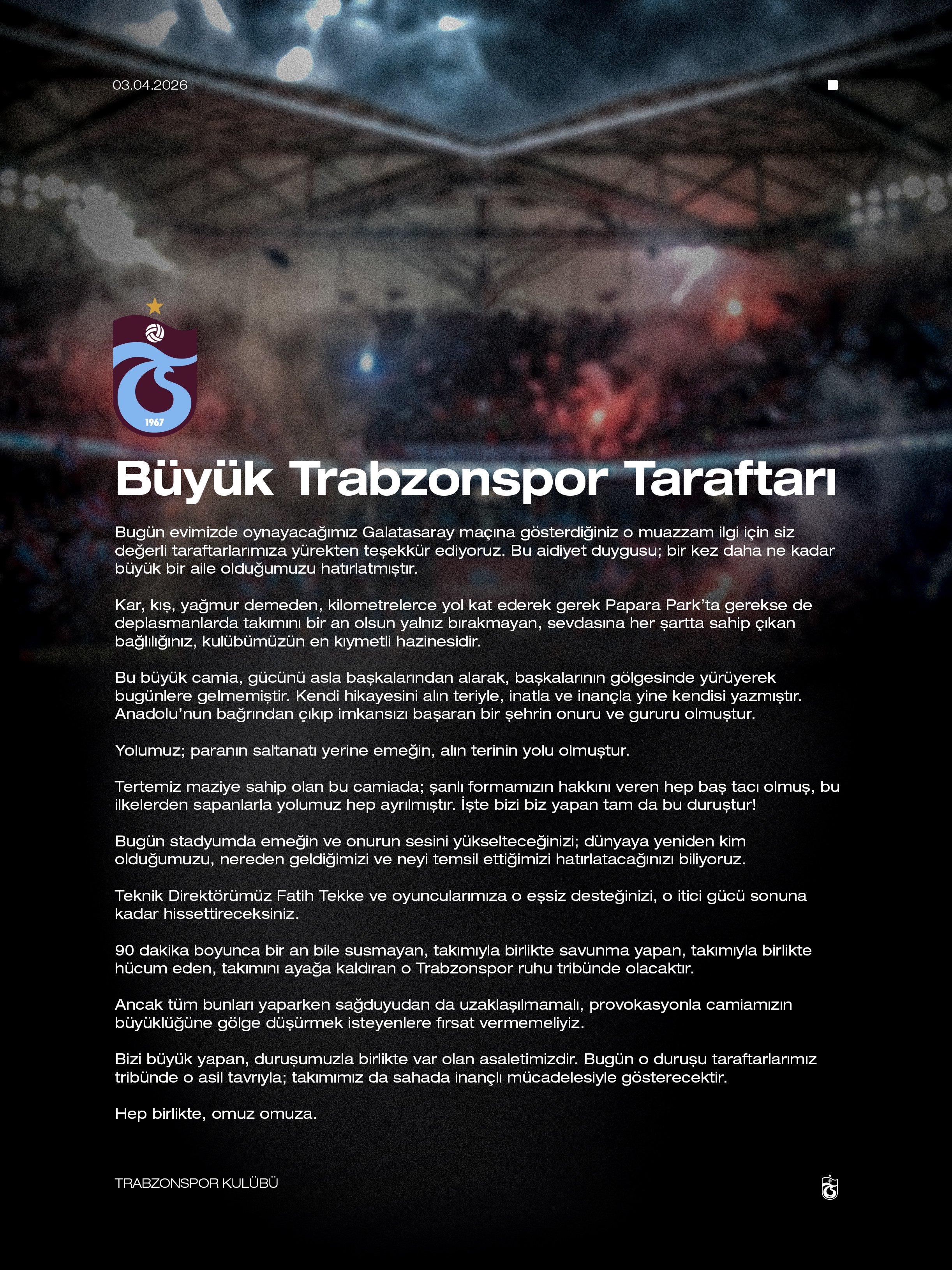 Trabzonspor'dan taraftara çağrı