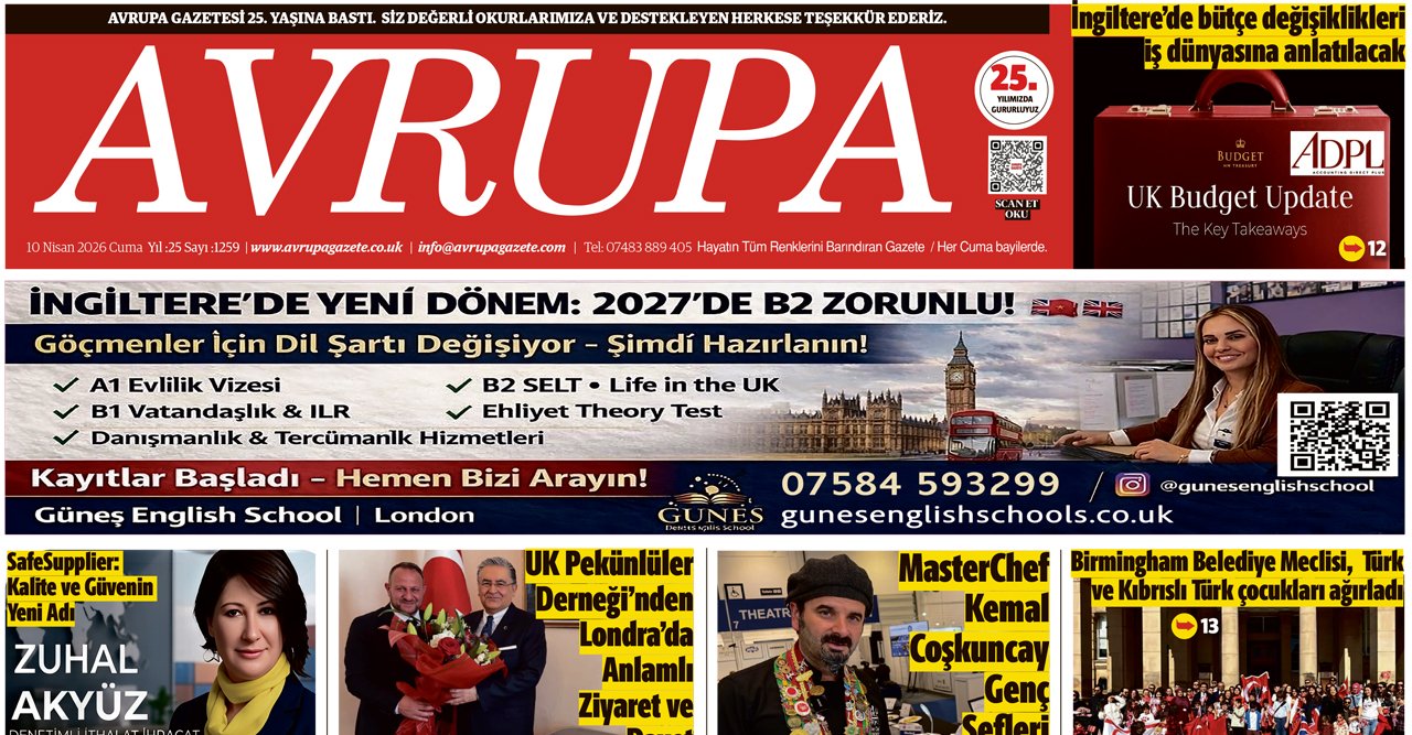 Avrupa Gazete, İngiltere, E-gazete 10 Nisan 2026 Baskısı
