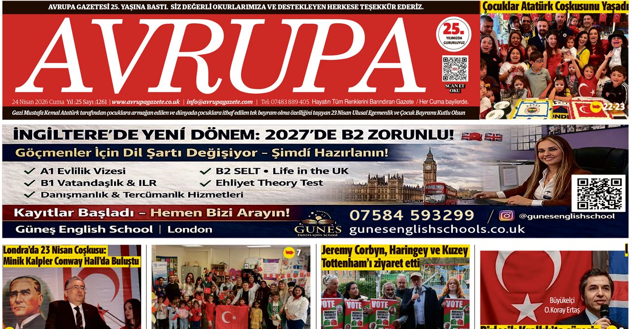 Avrupa Gazete, İngiltere, E-gazete 24 Nisan 2026 Baskısı