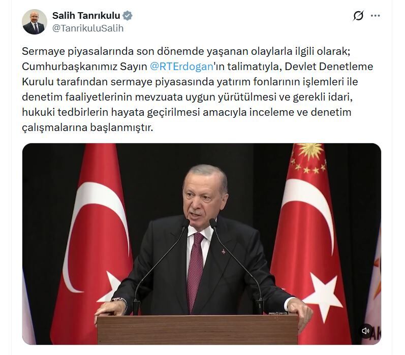 Devlet Denetleme Kurulu Başkanı Tanrıkulu'dan sermaye piyasalarına ilişkin açıklaması