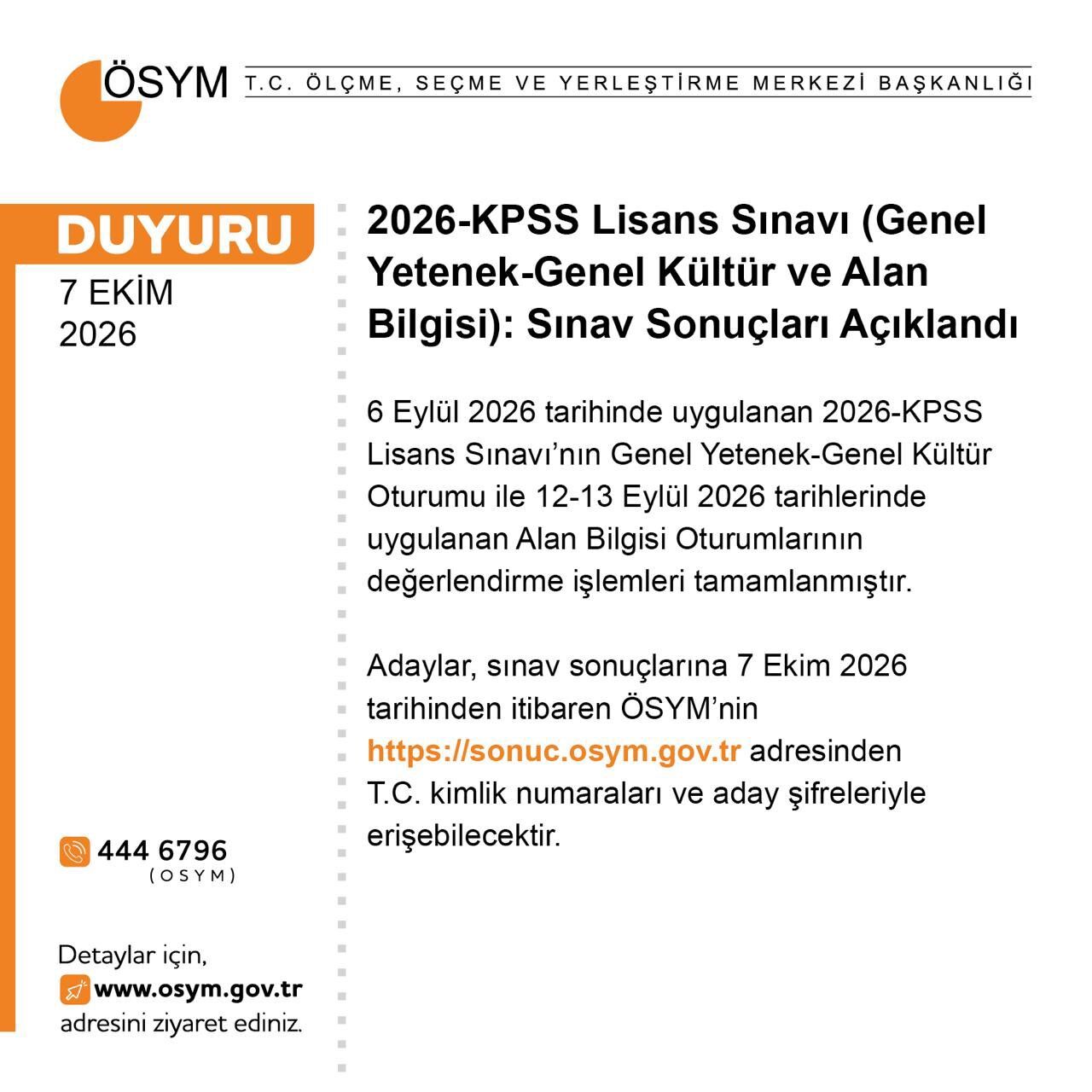 2026-KPSS Lisans sonuçları açıklandı
