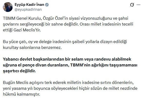 AK Parti'li İnan: Milletin iradesine sırtını dönenlerin, millet nezdinde hükmü kalmamıştır