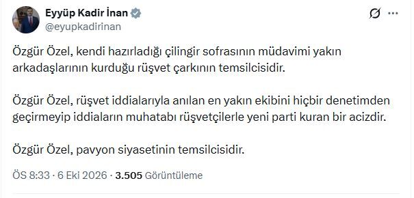 AK Parti'li İnan: Özgür Özel, rüşvetçilerle yeni parti kuran bir acizdir