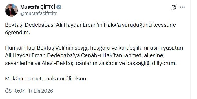 Bakan Çiftçi'den Ali Haydar Ercan için taziye mesajı