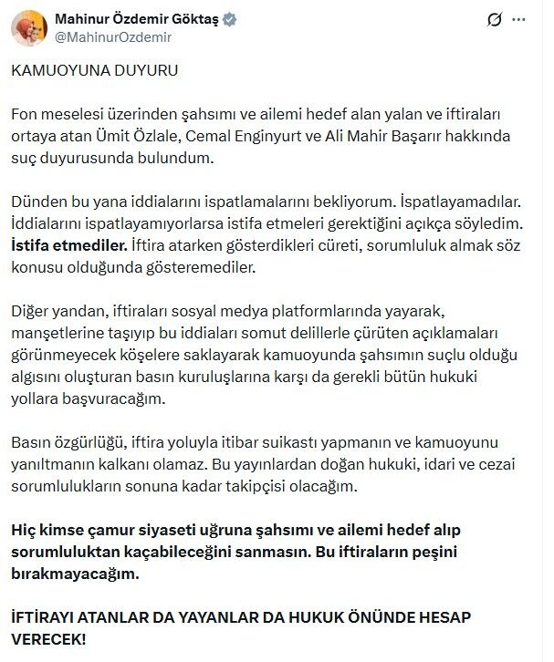 Bakan Göktaş'tan, Ümit Özlale, Cemal Enginyurt ve Ali Mahir Başarır hakkında suç duyurusu