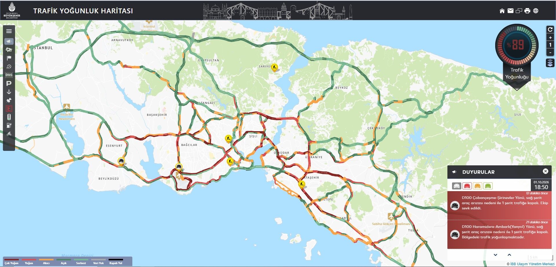 İstanbul'da trafik yoğunluğu yüzde 89'a ulaştı