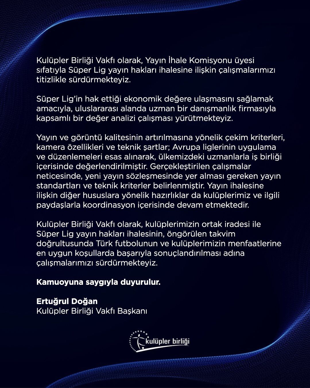 Kulüpler Birliği'nden yayın ihalesiyle ilgili açıklama