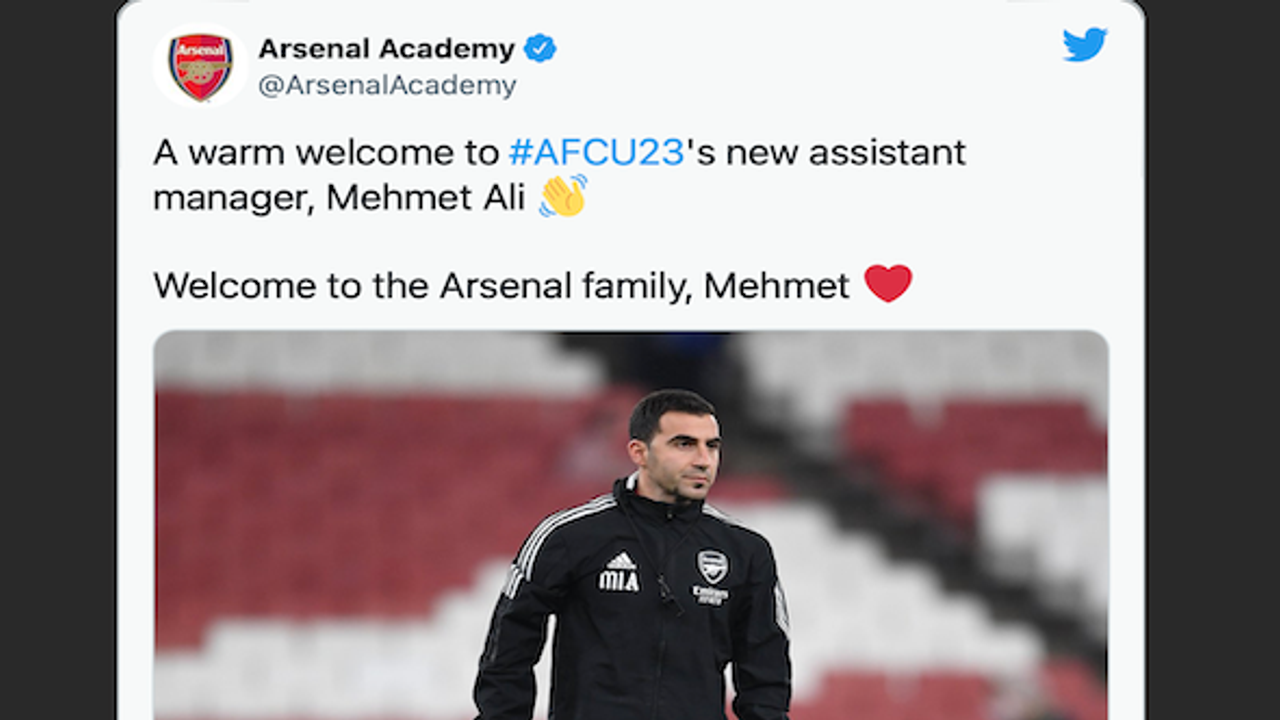 Türk teknik direktör Mehmet Ali, Arsenal'de yardımcı antrenör oldu