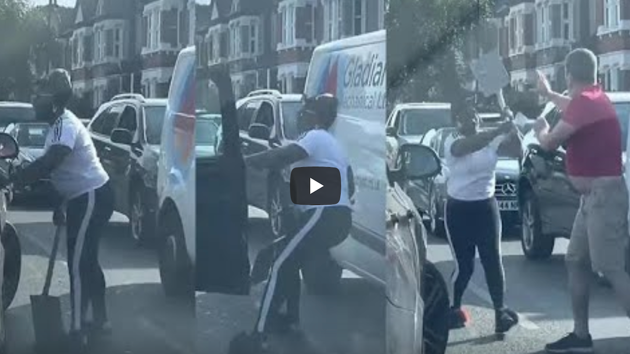 Londra'da trafikte kürekle etrafına saldıran kadın