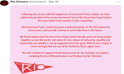 Londra The Rio Cinema'da Eurovision finaline İsrail iptali