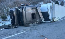 Kütahya'da devrilen meyve yüklü TIR'ın şoförü yaralandı