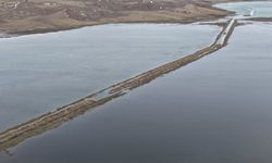 Eriyen kar suları nedeniyle Tödürge Gölü taştı