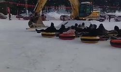 Yaylada kış festivali; ekskavatörle kayak yaptılar