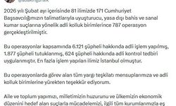 Bakan Gürlek: Şubatta yasa dışı bahis, sanal kumar ve uyuşturucudan 1877 şüpheli tutuklandı