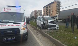 Hafif ticari araç refüjdeki aydınlatma direğine çarptı; 2 yaralı