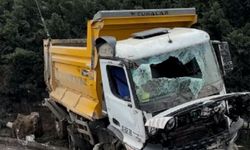 Kamyon bariyerlere çarpıp yan yattı; 1 yaralı / Ek fotoğraflar