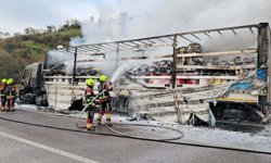 Seyir halindeki TIR alev alev yandı