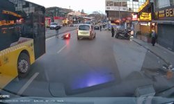 Ümraniye'de motosiklet sürücüsünün otomobile çarptığı anlar kamerada