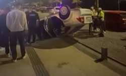Alkollü sürücünün otomobili, park halindeki araca çarpıp takla attı; 1 yaralı