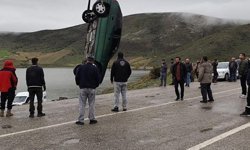 El freni çekilmeyen otomobil gölete düştü