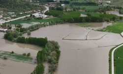 Tokat'ta su altında kalan tarım arazileri dronla görüntülendi