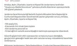 5 ilde jandarmadan 'uyuşturucu' operasyonu: 341 gözaltı