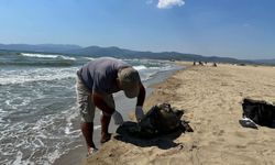 İzmir'de yüzgecine parke taşı bağlanmış ölü deniz kaplumbağası kıyıya vurdu