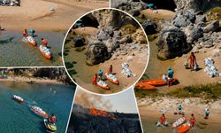 Şile'de günübirlik tatilcilerin bıraktığı çöpler jet ski ve kanolarla kıyıya taşındı
