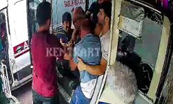Ambulans ve özel halk otobüsü şoförlerinin kavgası kamerada