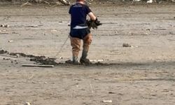 Balçıkta mahsur kalan leyleği itfaiye ekipleri kurtardı
