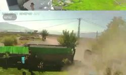Hafif ticari aracın evin bahçesine uçtuğu kaza kamerada
