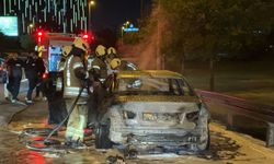 Bakırköy D-100 Karayolu'nda otomobil alev alev yandı