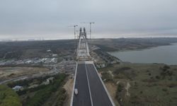 Sazlıdere Köprüsü'ndeki çalışmalar havadan görüntülendi