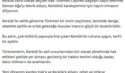 İletişim Başkanı Duran'dan Kerkük Valisi seçilen Mehmet Seman Ağa'ya tebrik