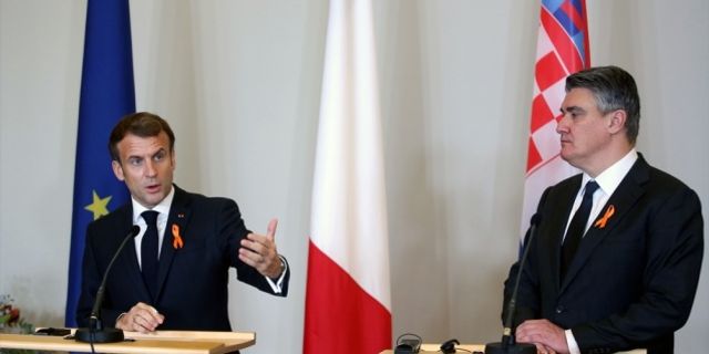 Macron, Zagreb'deki temasları kapsamında, mevkidaşı Zoran Milanovic ile bir araya geldi