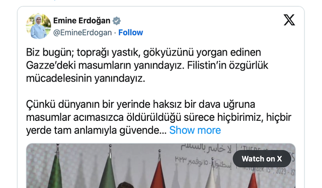 Emine Erdoğan'dan FreePalestine etiketiyle paylaşım