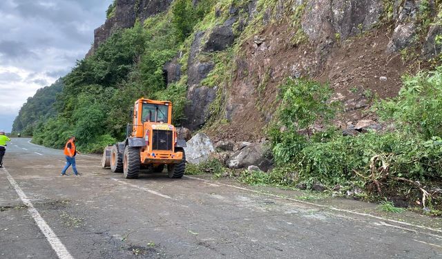 Artvin'de heyelan nedeniyle Karadeniz Sahil Yolu ulaşımında aksama yaşandı
