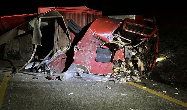 Çorum'da devrilen kamyonun sürücüsü yaralandı