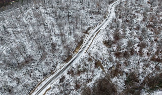 Sinop'ta kar yağışı sonrası ormanlık alanlar dronla görüntülendi