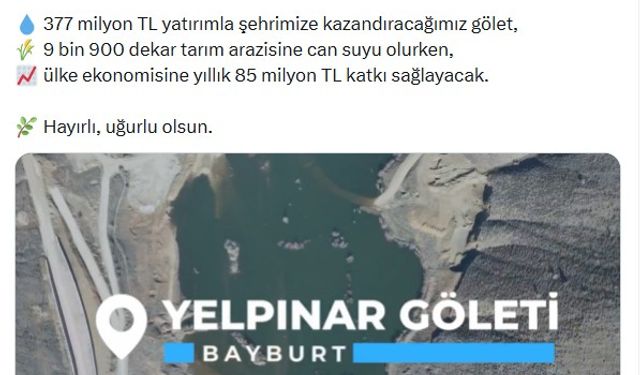 Bakan Yumaklı: Ünlüpınar Barajı ve Yelpınar Göleti'nde su tutulmaya başlandı