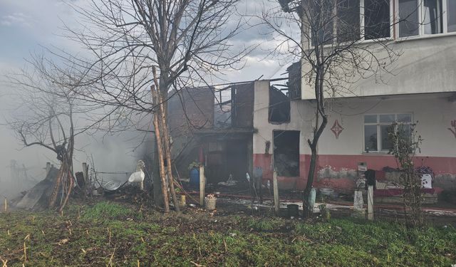 Ahırda çıkan yangın, evin çatısına sıçradı