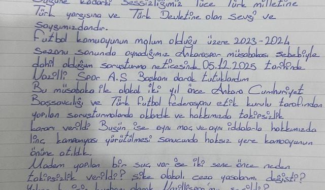 Nazilli Spor başkanı cezaevinden mektup yazdı